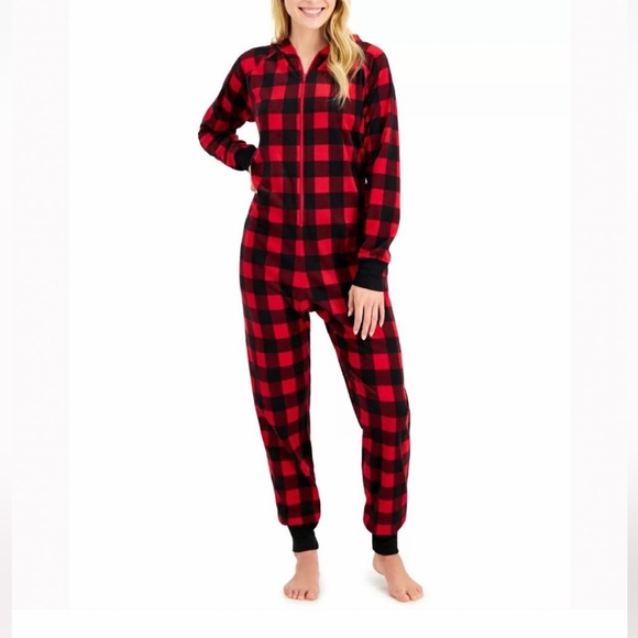 Women’s & Men’s Buffalo Check Black Red One Piece Family PJ’s Size NWT NEW Item - Picture 2 of 3